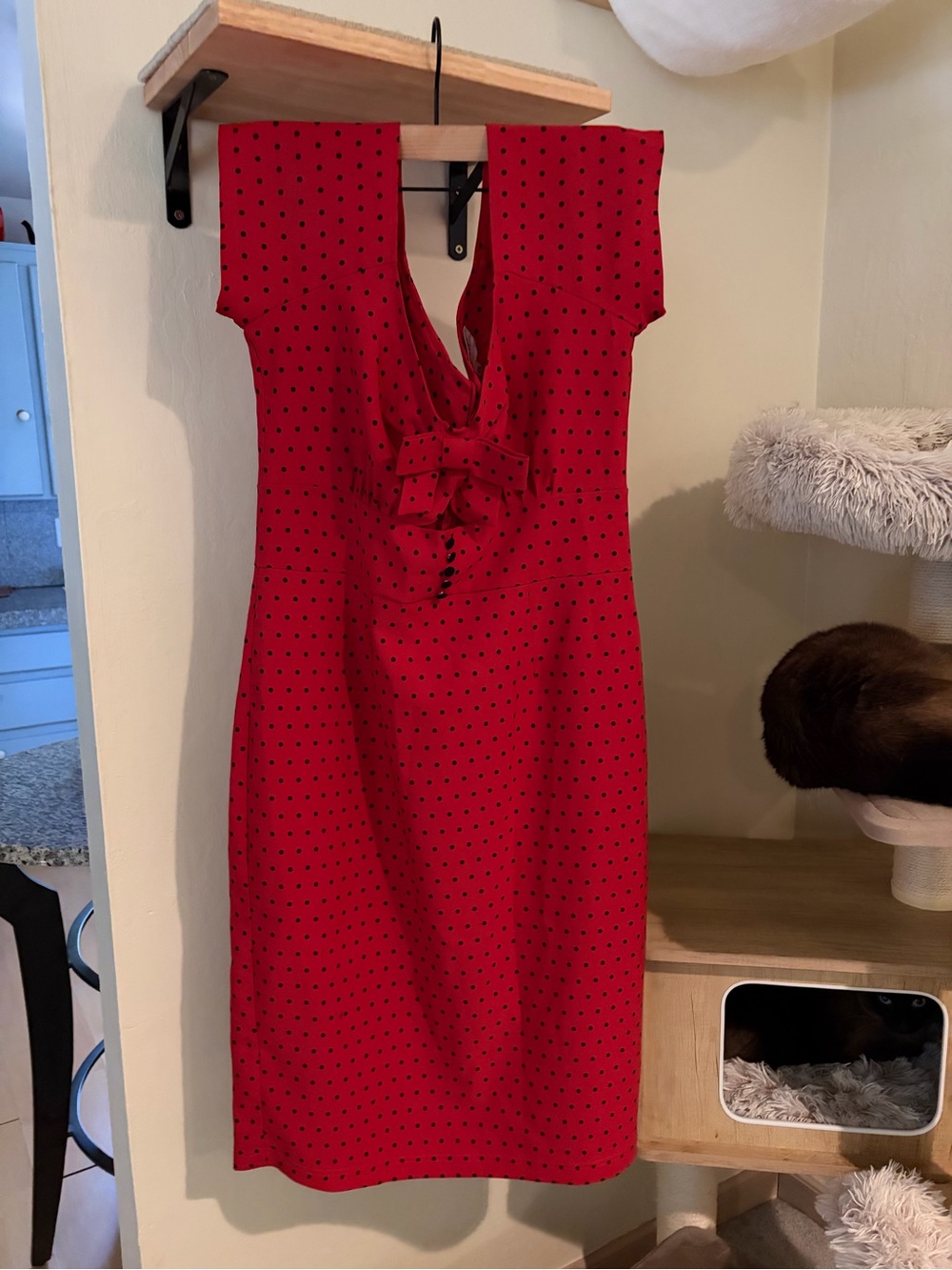 Tatyana Red Midi Dress with Black Polka Dots
